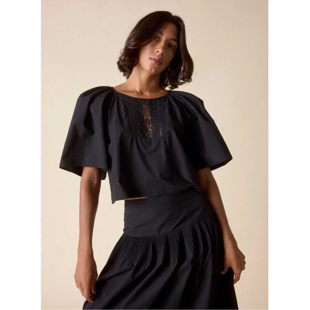 St. Roche Astral Top Black Lace Puff Sleeve Crop Regencycore Bridgerton French